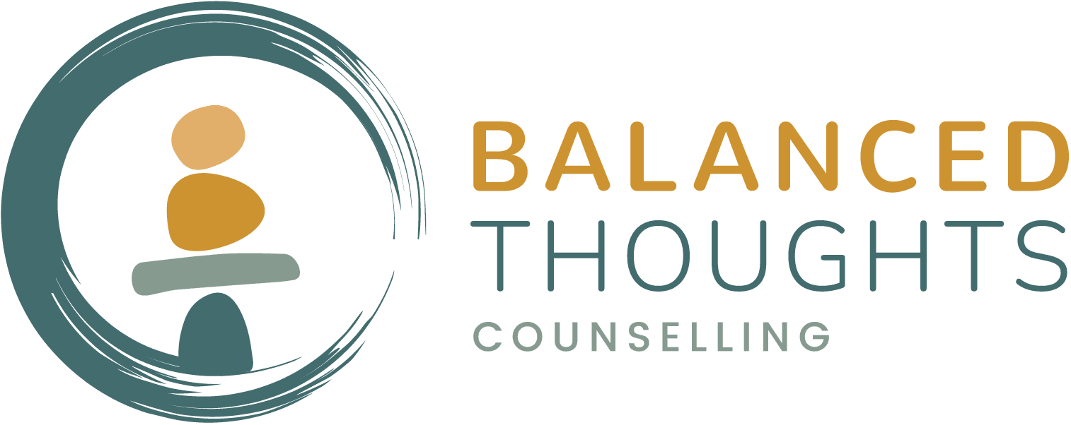 A green background with the words balance thought counselling written in yellow and blue.